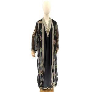 Vintage Handcrafted Emirati Black Gold Jalabiya Tunic and Bisht Duster Set